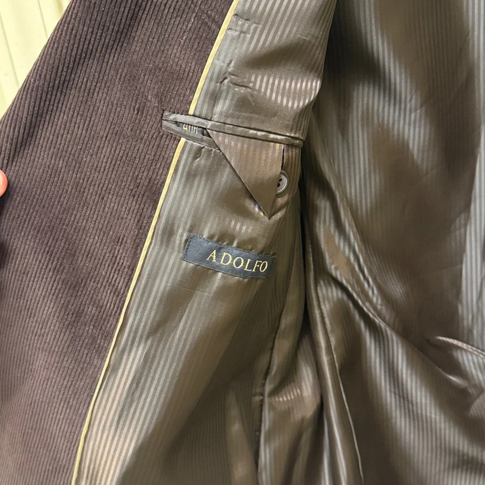 Adolfo Dark Brown Corduroy 100% Cotton Sport Coat Size 40 R
